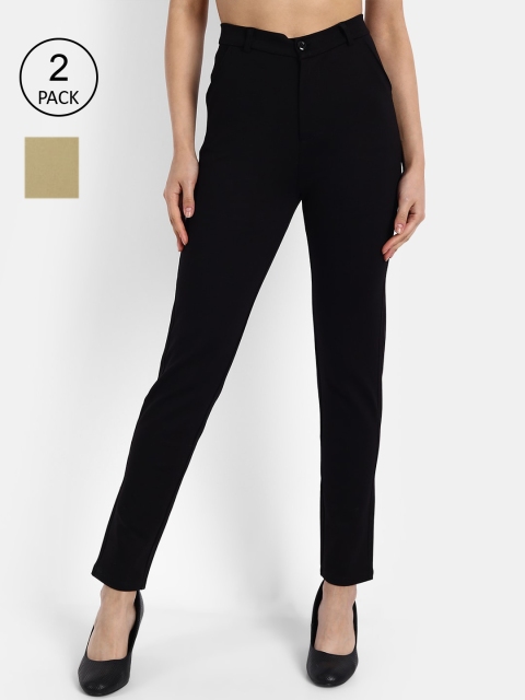 

BROADSTAR Women Black Slim Fit High-Rise Trousers