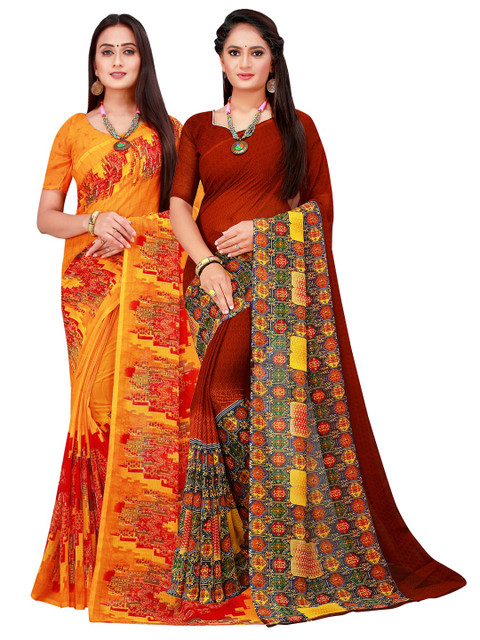 

Florence Orange & Maroon Pure Georgette Saree