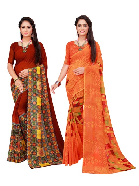 

Florence Orange & Brown Pure Georgette Saree