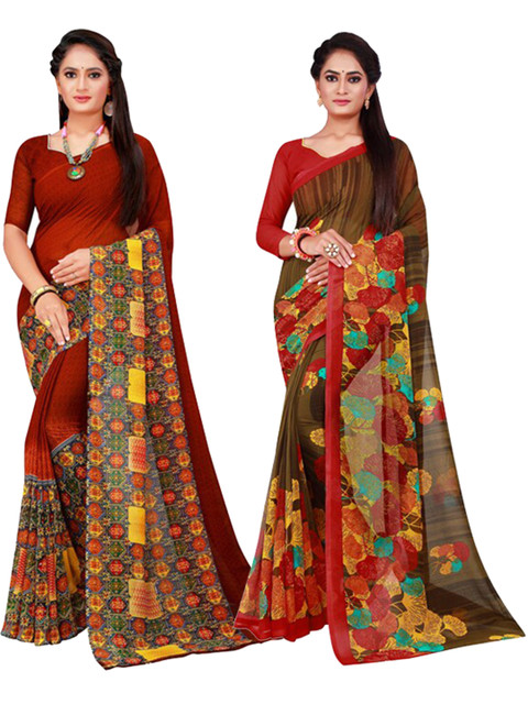 

Florence Brown & Green Pure Georgette Saree