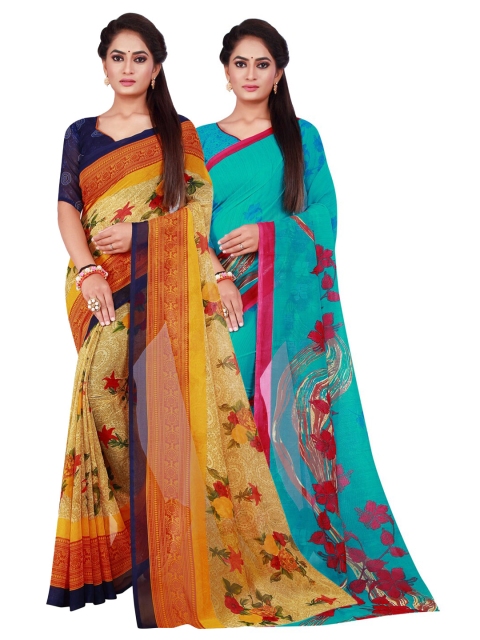 

Florence Beige & Turquoise Blue Pure Georgette Saree