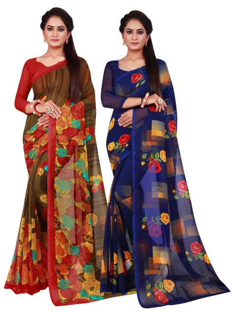 

Florence Navy Blue & Brown Pure Georgette Saree