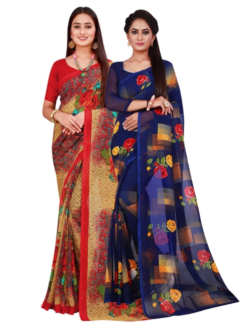 

Florence Navy Blue & Red Pure Georgette Saree