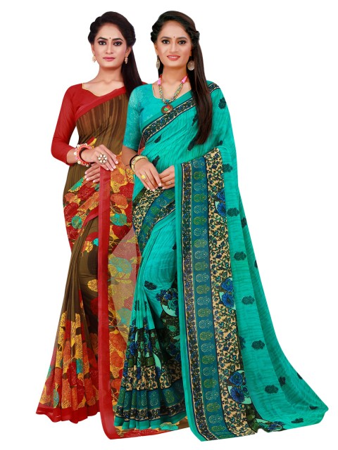 

Florence Turquoise Blue & Brown Pure Georgette Saree