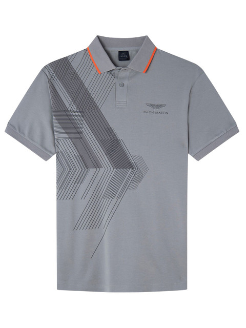 

HACKETT LONDON Men Grey Printed Polo Collar Pure Cotton T-shirt