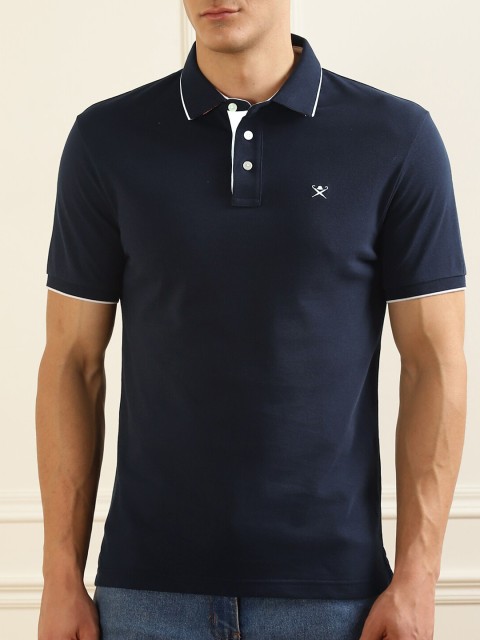 

HACKETT LONDON Men Navy Blue & french middle red purple Polo Collar Pure Cotton T-shirt