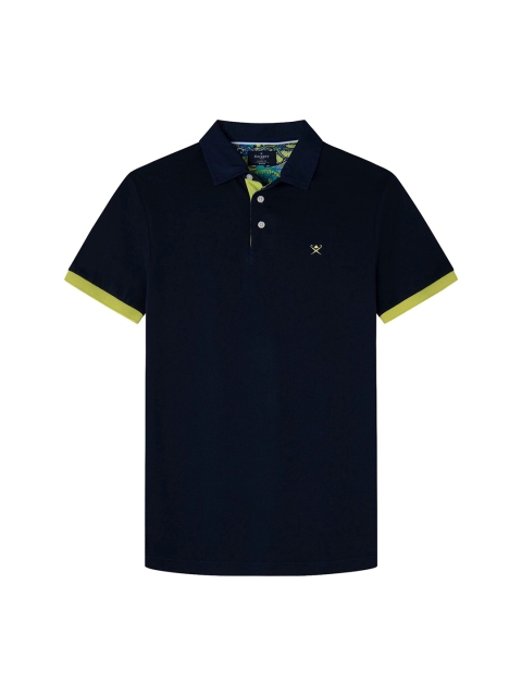 

HACKETT LONDON Men Navy Blue & xiketic Polo Collar Pure Cotton T-shirt