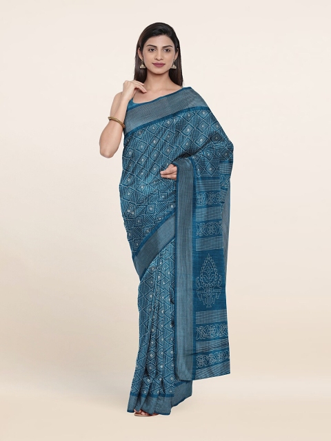 

Pothys Blue & White Floral Zari Saree