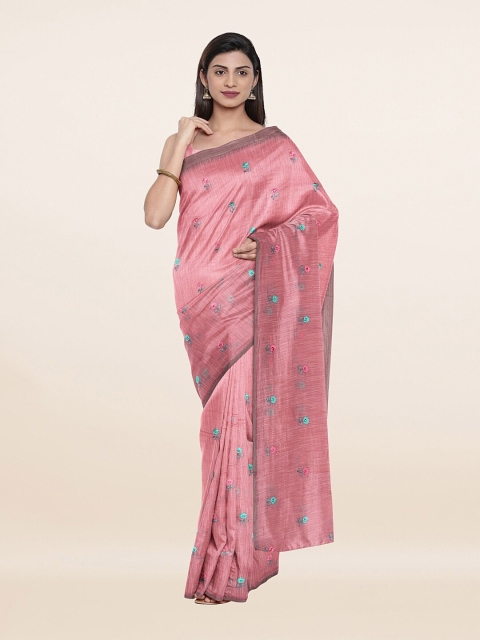 

Pothys Pink & Blue Floral Zari Pure Cotton Saree