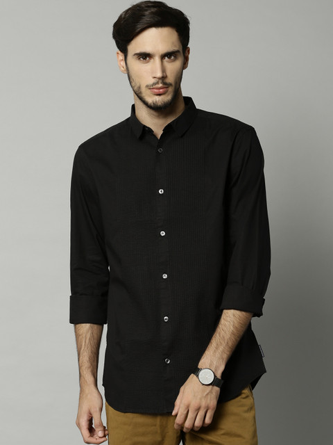 

French Connection Men Black Regular Fit Solid Casual Shirt