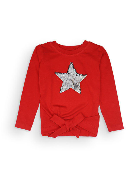 

Little Carrot Women Red Star Applique Tie-Up Top