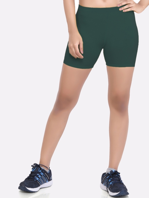 

LAASA SPORTS Women Green Skinny Fit Training or Gym Sports Shorts