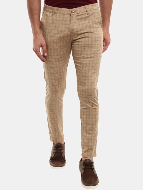 

V-Mart Men Beige Checked Trousers