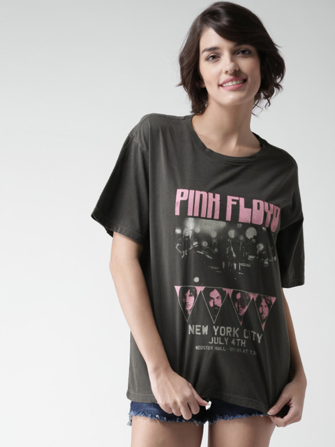 

FOREVER 21 Women Charcoal Grey Printed Round Neck T-shirt