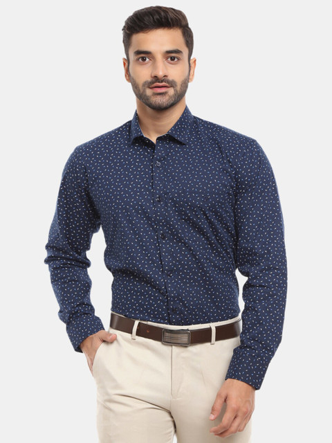 

V-Mart Men Navy Blue Regular Fit Printed Cotton Formal Shirt