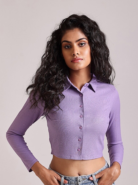 

COVER STORY Purple Shirt Style Crop Top