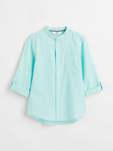 

H&M Boys Turquoise Blue Solid Grandad Shirt