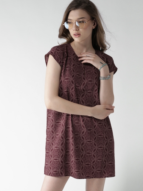 

FOREVER 21 Women Burgundy Printed Shift Dress