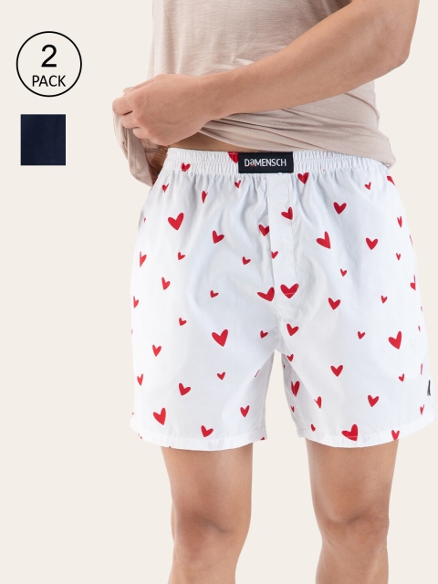 

DAMENSCH Men Pack of 2 White & Navy Blue Ultra-light Pure Cotton Boxer