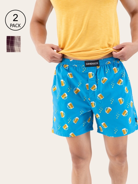 

DAMENSCH Men Pack of 2 Printed Breeze Boxer Shorts, Blue