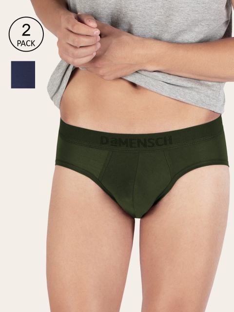

DAMENSCH Pack Of 2 Olive Green & Navy Blue Lightweight Basic Briefs