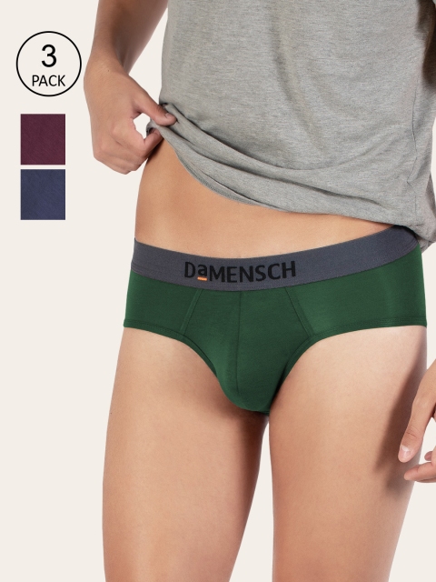 

DAMENSCH Men Pack of 3 Burgundy & Green Solid Deo Soft Basic BriefsDAM-ER-MIX-B-PP-JG-FW