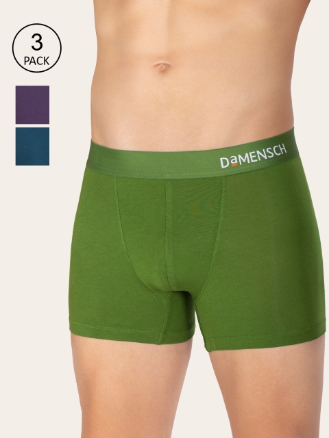 

DAMENSCH Men Pack Of 3 Solid Deo-Soft Trunks, Multi