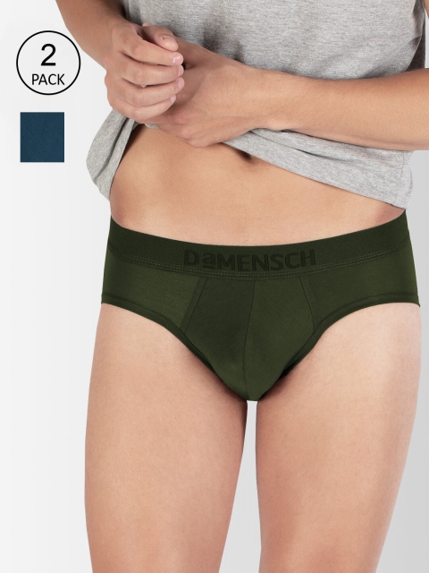 

DAMENSCH Men Pack Of 2 Blue & Green Solid Briefs