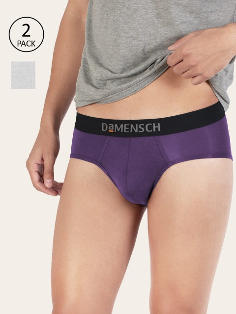 

DAMENSCH Men Pack of 3 Purple & White Solid Deo Soft Basic Briefs DAM-ER-MIX-B-FW-GRP