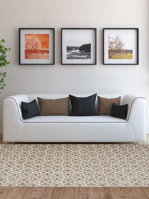

OBSESSIONS Polypropylene Brown & Cream Colored Geometric Contemporary Carpet