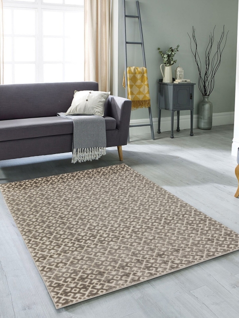 

OBSESSIONS Polypropylene Brown & Cream Colored Geometric Contemporary Carpet