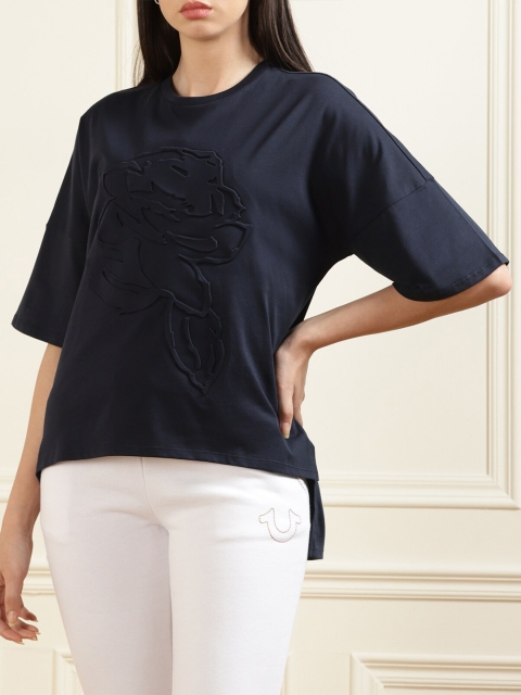 

Ted Baker Navy Blue Solid Pure Cotton Top