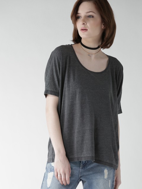 

FOREVER 21 Women Charcoal Grey Solid Boxy Top