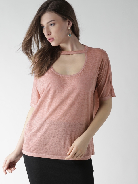 

FOREVER 21 Women Pink Semi-Sheer Boxy Top