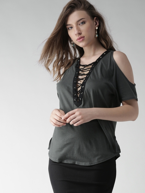 

FOREVER 21 Women Charcoal Grey Top