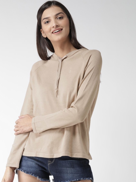 

FOREVER 21 Women Beige Hooded Top