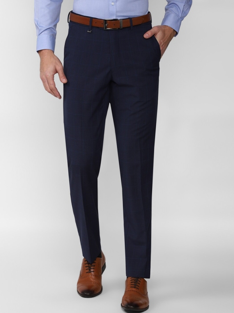 

Van Heusen Men Navy Blue Checked Trousers