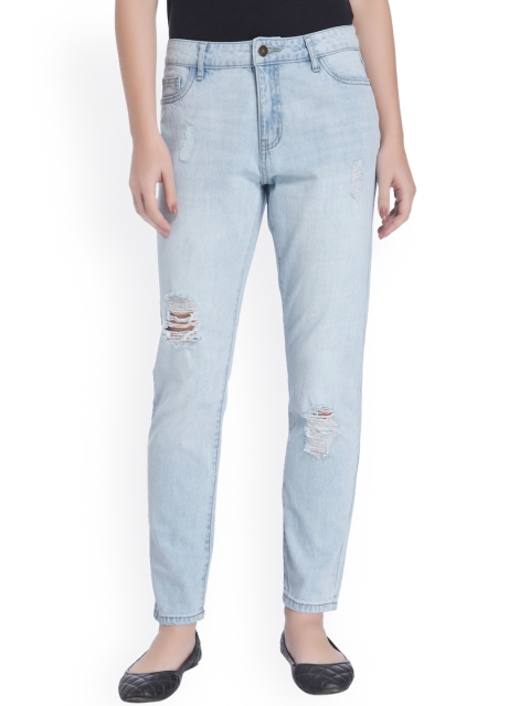 

ONLY Women Blue Relaxed Fit Mid-Rise Low Distress Jeans