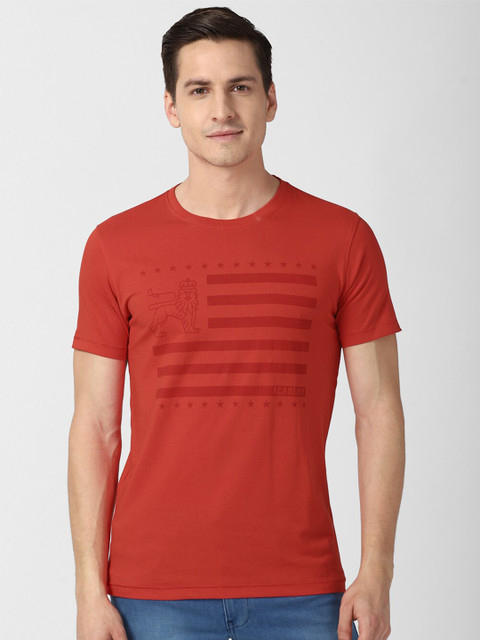 

Van Heusen ACADEMY Men Red Printed Raw Edge T-shirt