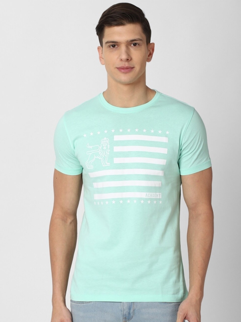 

Van Heusen ACADEMY Men Sea Green & White Pure Cotton Printed T-shirt