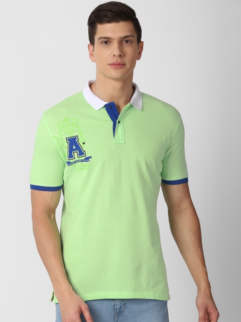 

Van Heusen ACADEMY Men Green Typography Polo Collar Applique T-shirt