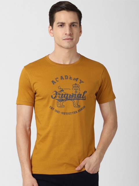 

Van Heusen ACADEMY Men Yellow Typography Printed Pure Cotton T-shirt