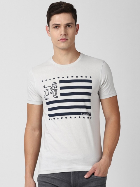 

Van Heusen ACADEMY Men Grey Typography Pure Cotton Striped T-shirt