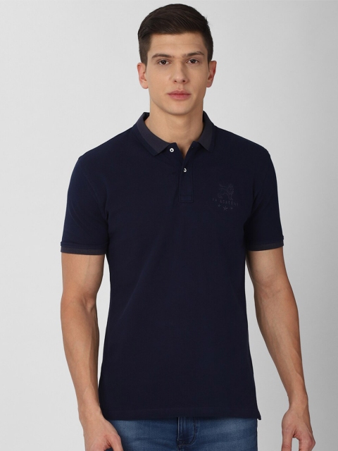 

Van Heusen ACADEMY Men Navy Blue Pure Cotton Polo Collar T-shirt