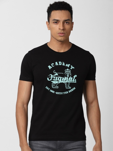 

Van Heusen ACADEMY Men Black Typography Pure Cotton Printed T-shirt