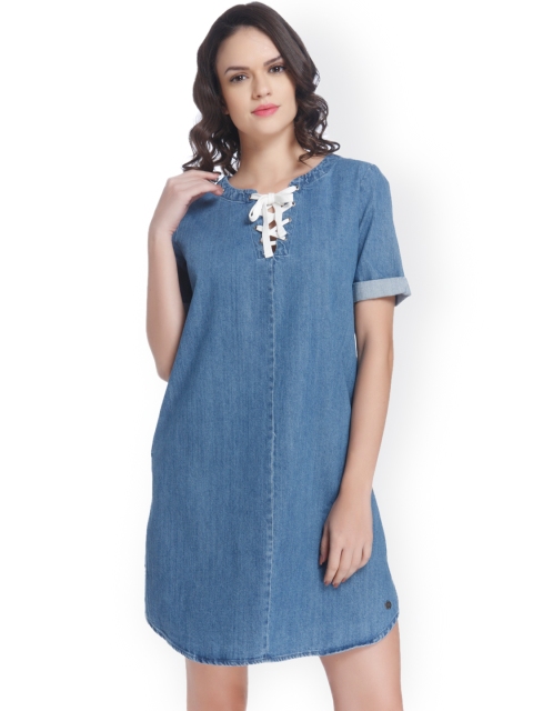 

ONLY Women Blue Denim A-Line Dress