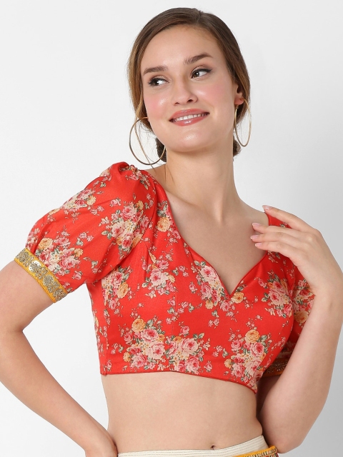 

SALWAR STUDIO Red Printed Readymade Saree Blouse
