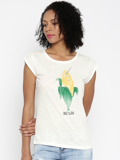 

ONLY Women White Printed T-shirt