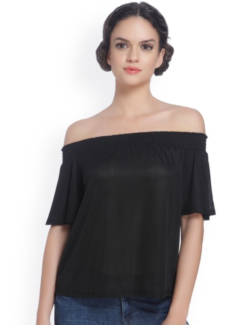 

ONLY Women Black Solid Bardot Top