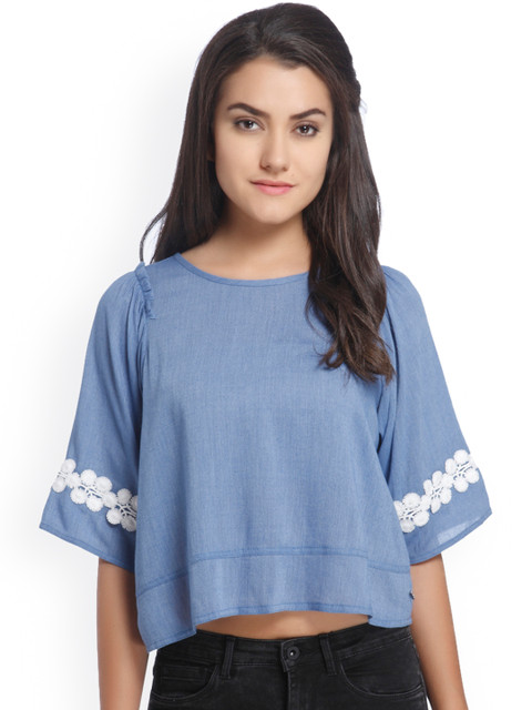 

ONLY Women Blue Solid Boxy Top